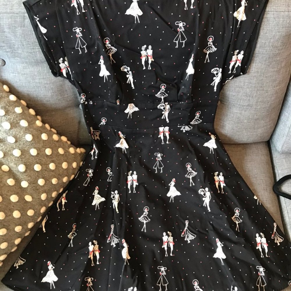 Black printed knee length dress